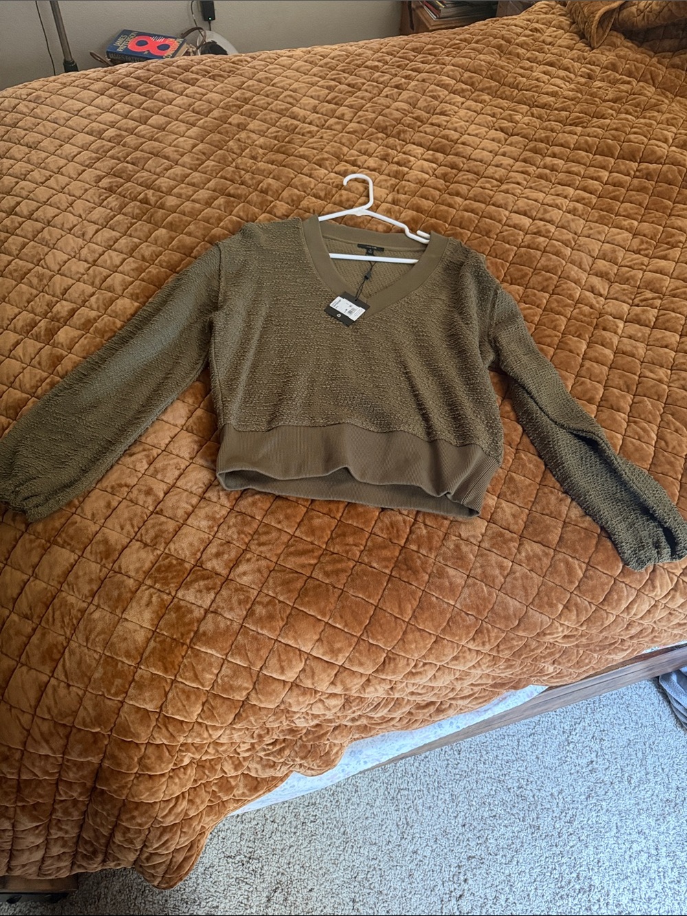 Joe's Jeans Olive Green V-Neck Textured Cropped Sweater
